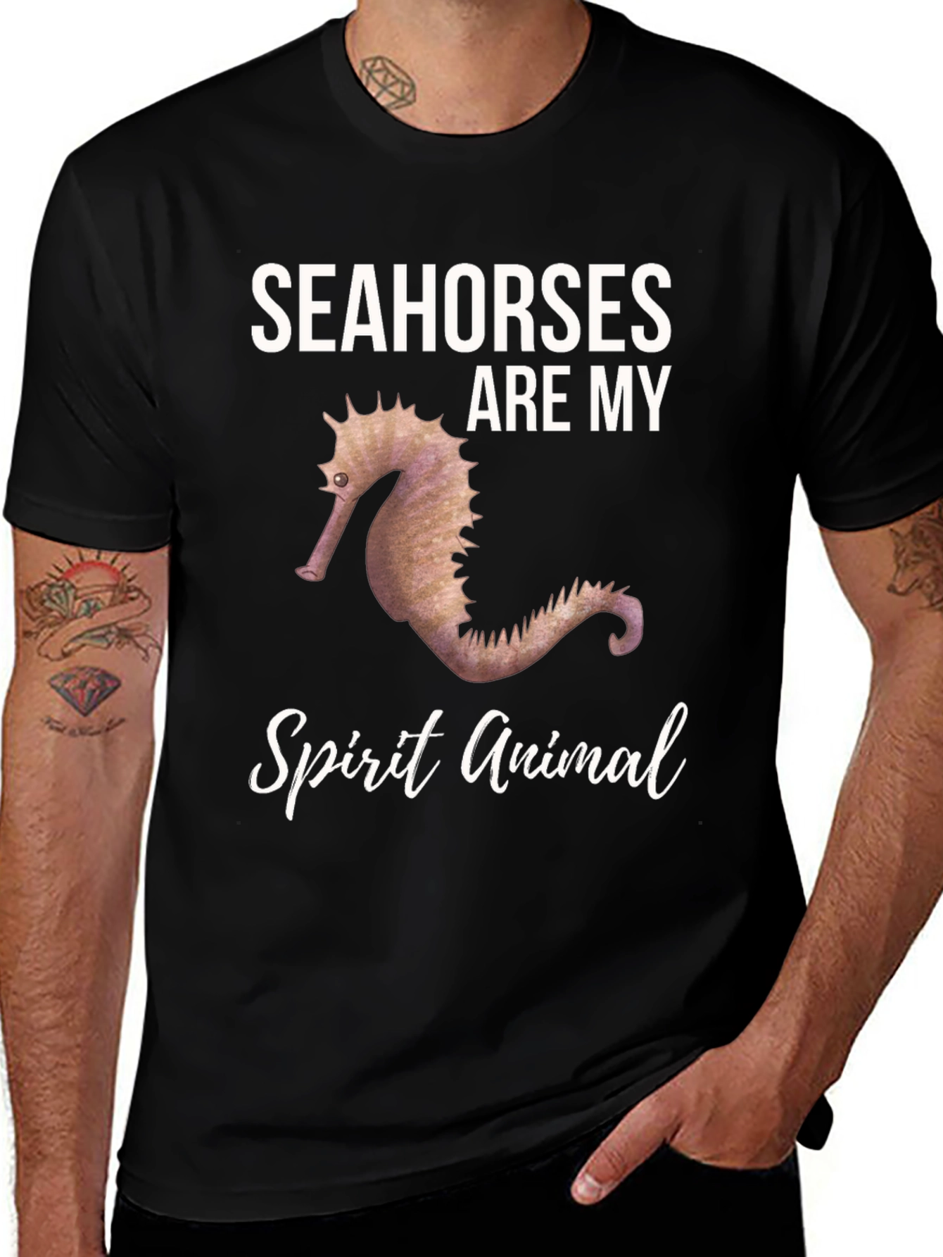 Camiseta Negra con Diseño Caballitos de Mar