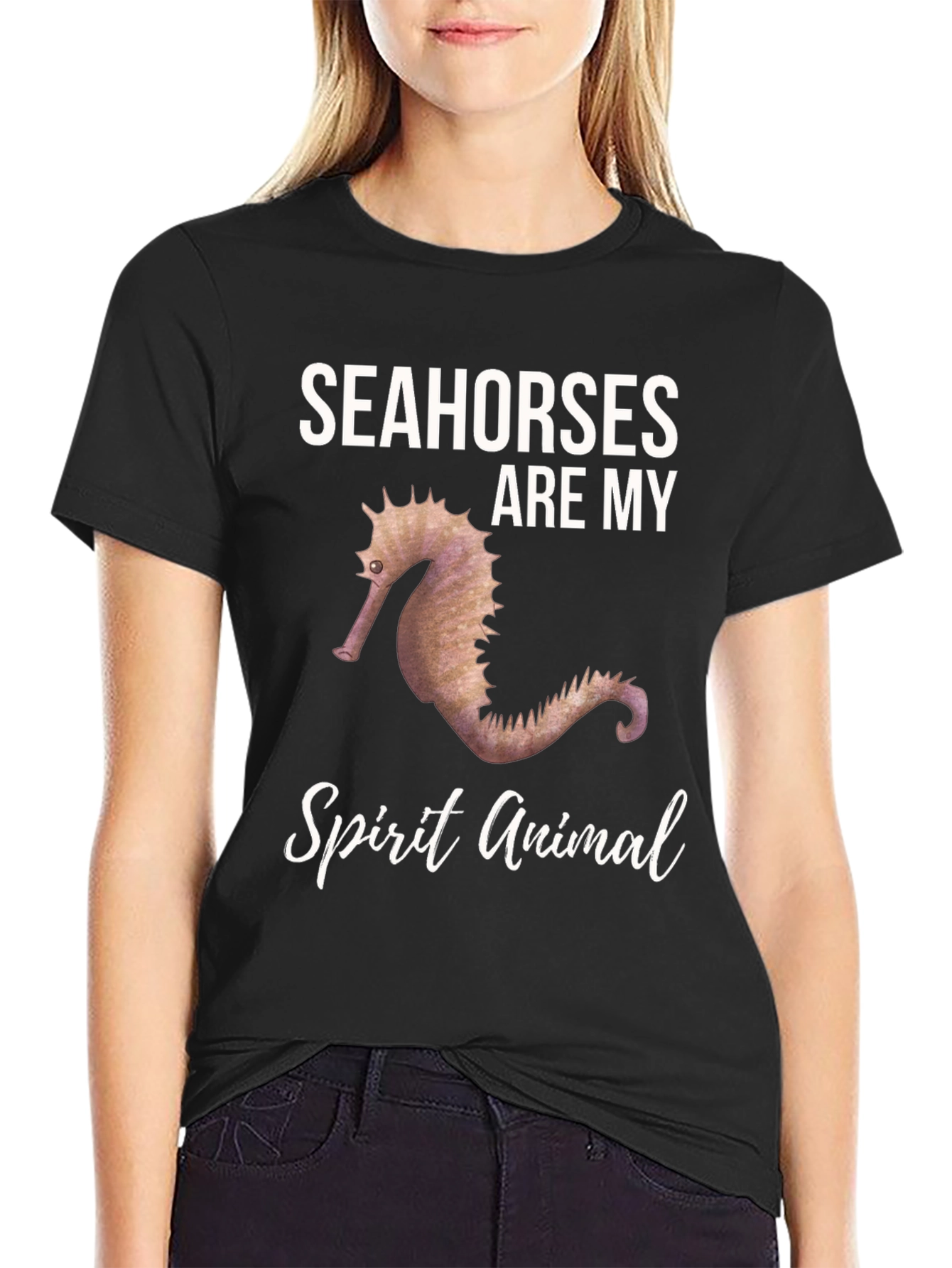 Camiseta Negra con Diseño Caballitos de Mar