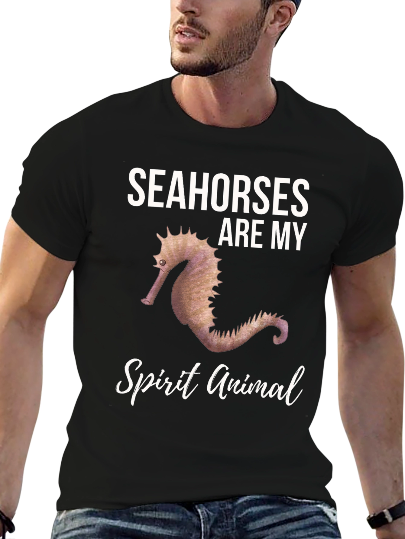 Camiseta Negra con Diseño Caballitos de Mar