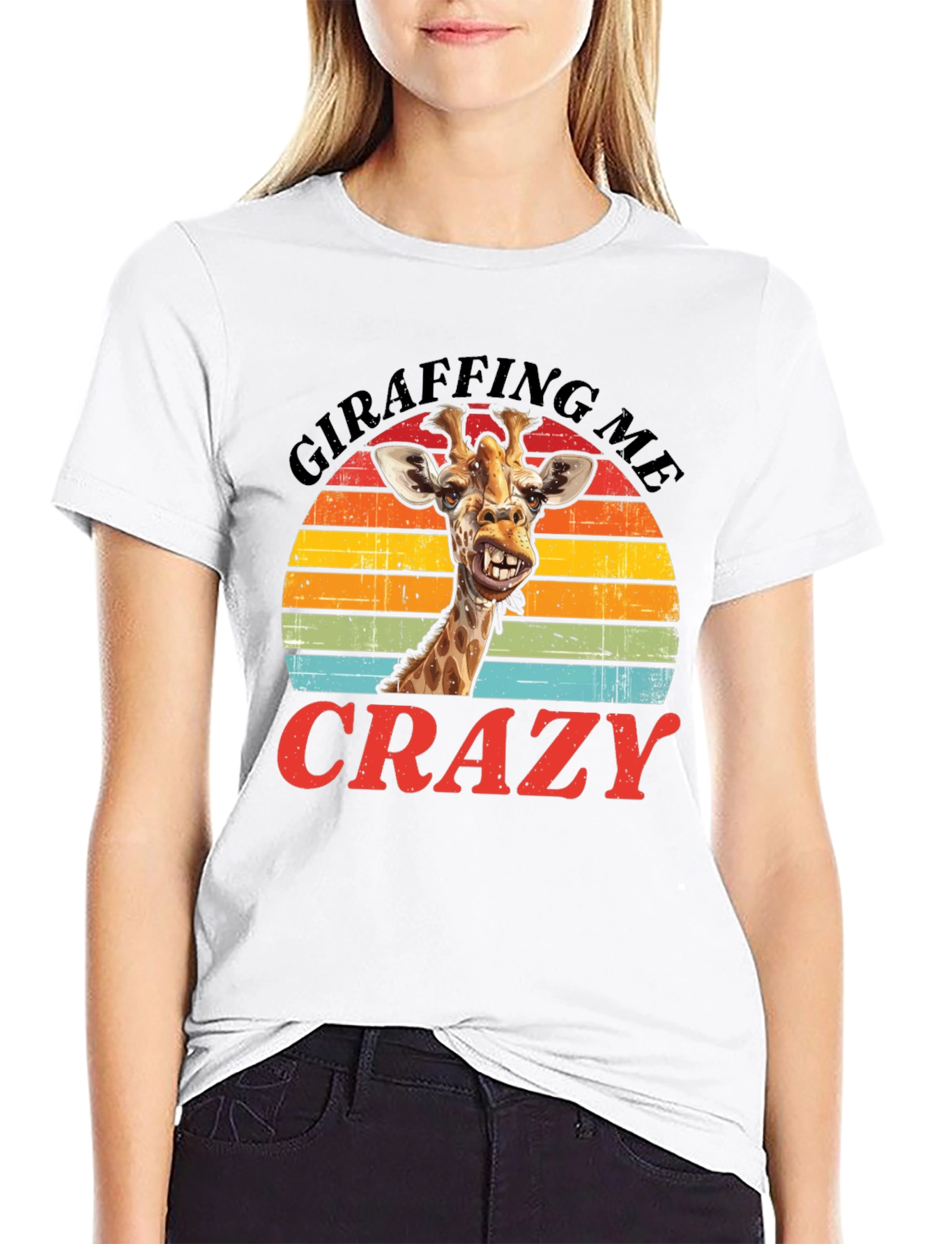 Camiseta Negra con Diseño de Jirafa Divertida