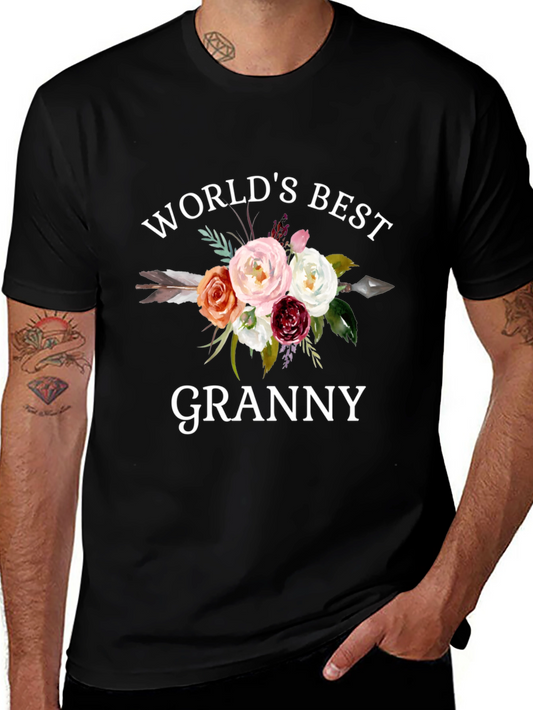 Camiseta Negra Mejor Abuela del Mundo con Diseño Floral