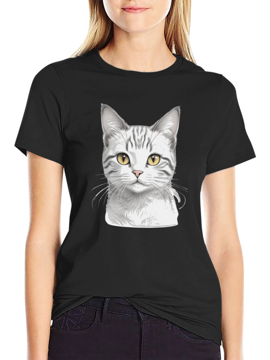 Camiseta Negra con Diseño de Gato Atigrado