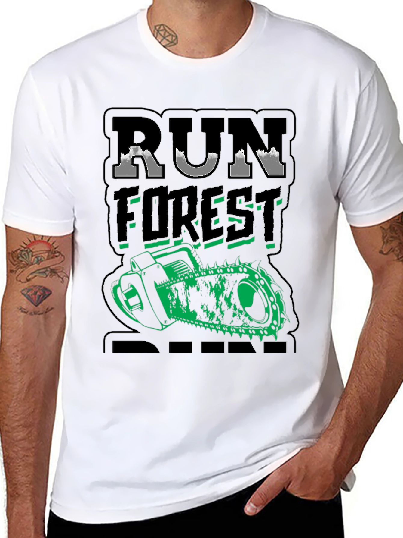 Camiseta Negra Run Forest Run Motosierra Divertida