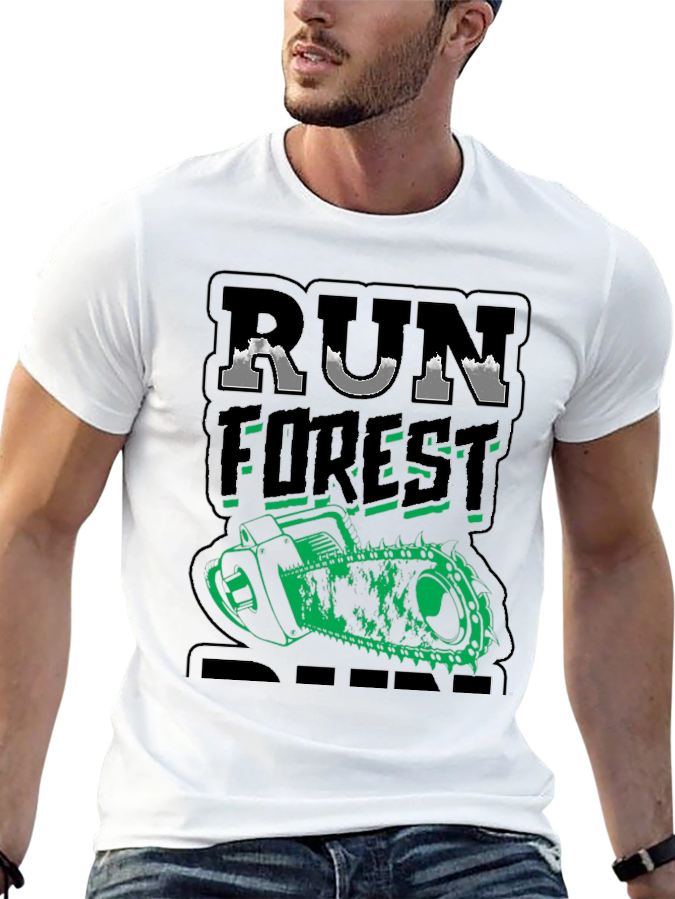 Camiseta Negra Run Forest Run Motosierra Divertida