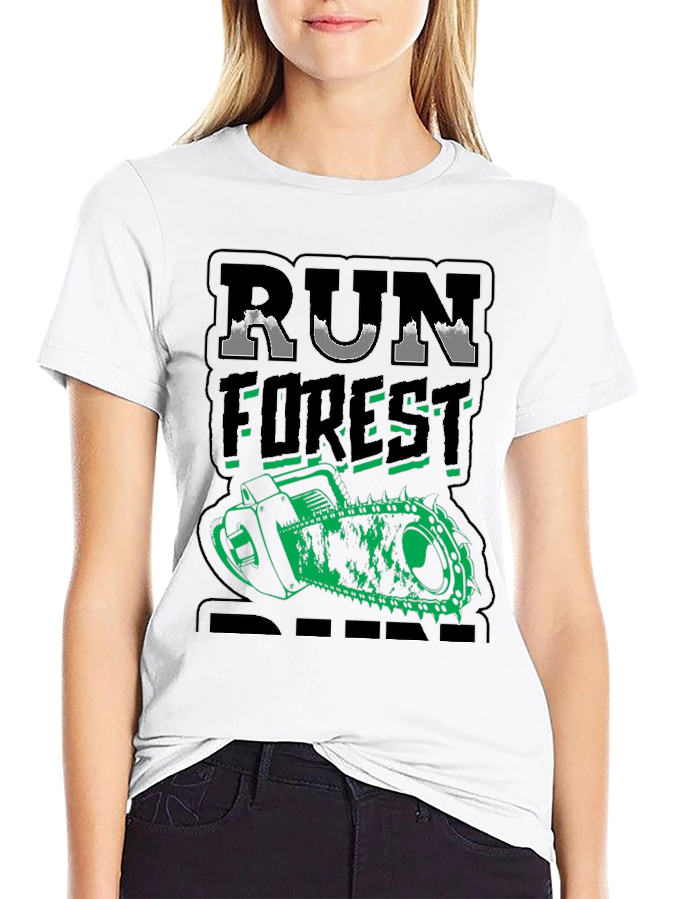 Camiseta Negra Run Forest Run Motosierra Divertida