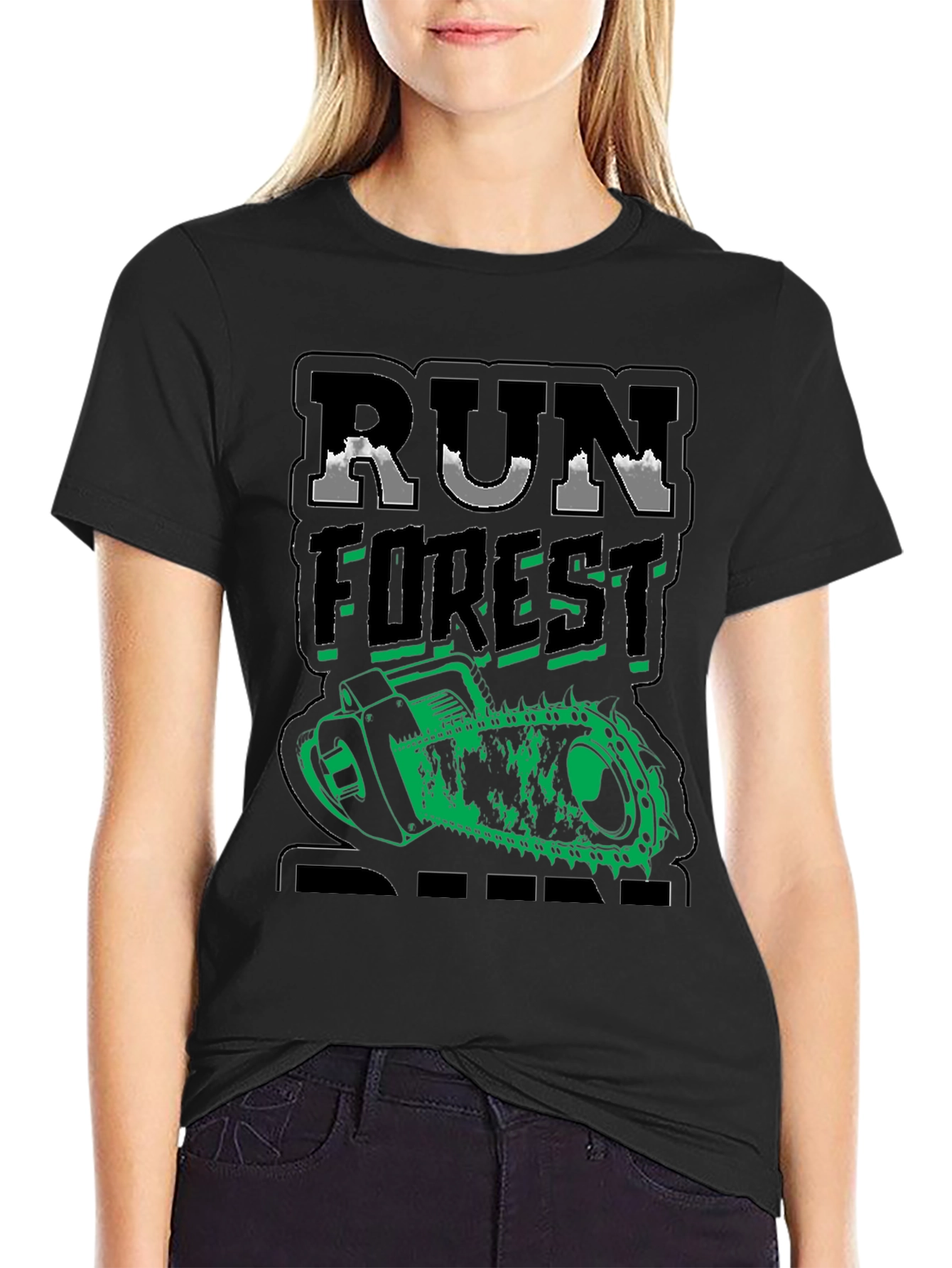 Camiseta Negra Run Forest Run Motosierra Divertida