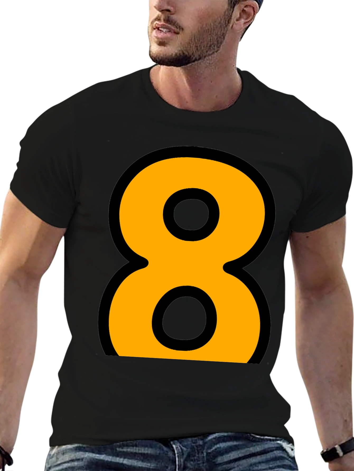 Camiseta Negra Número 8 Naranja