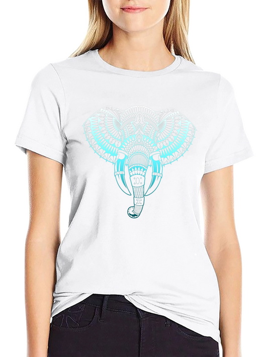 Camiseta Negra con Diseño de Elefante Mandala Azul