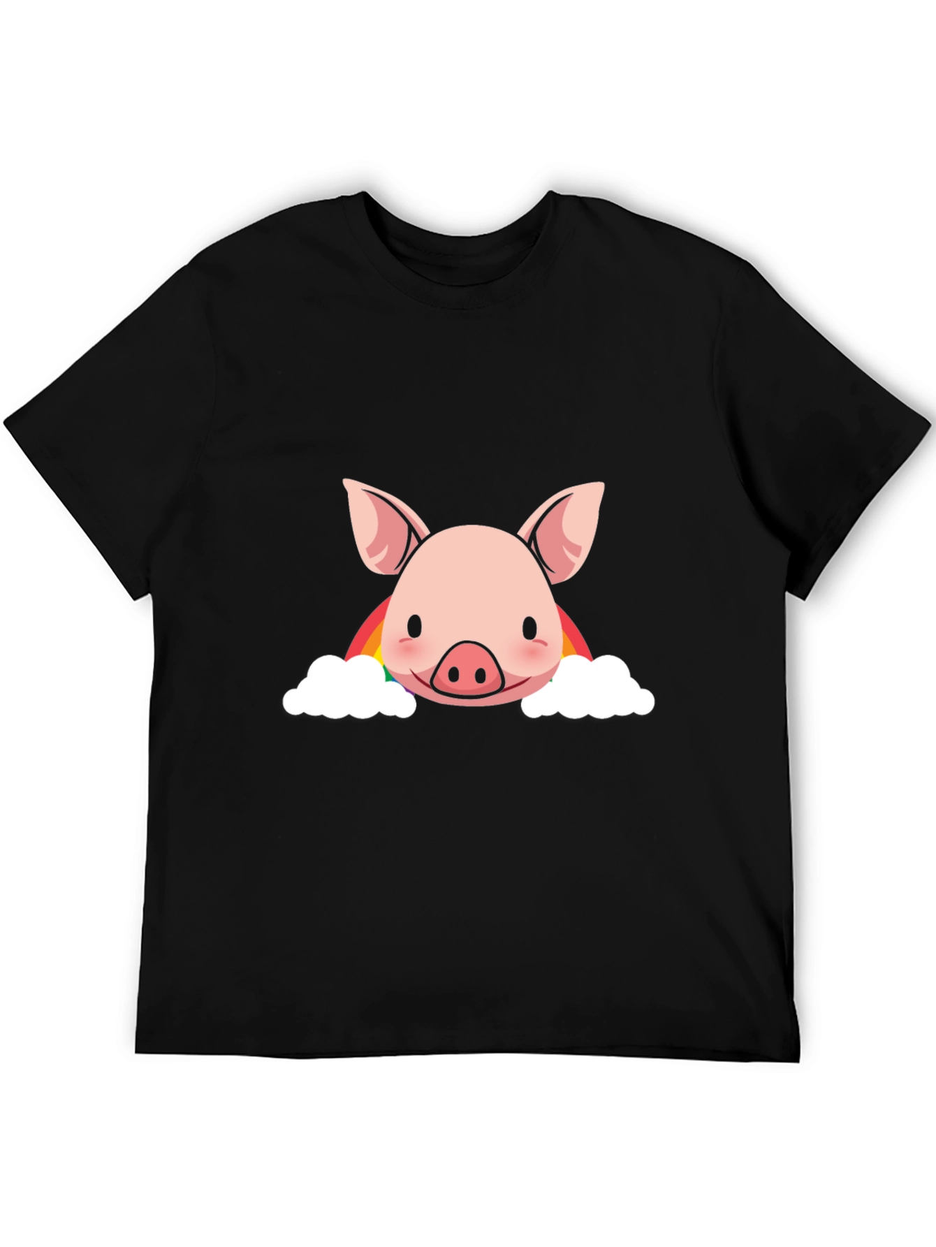 Camiseta Negra con Diseño de Cerdo Arcoíris