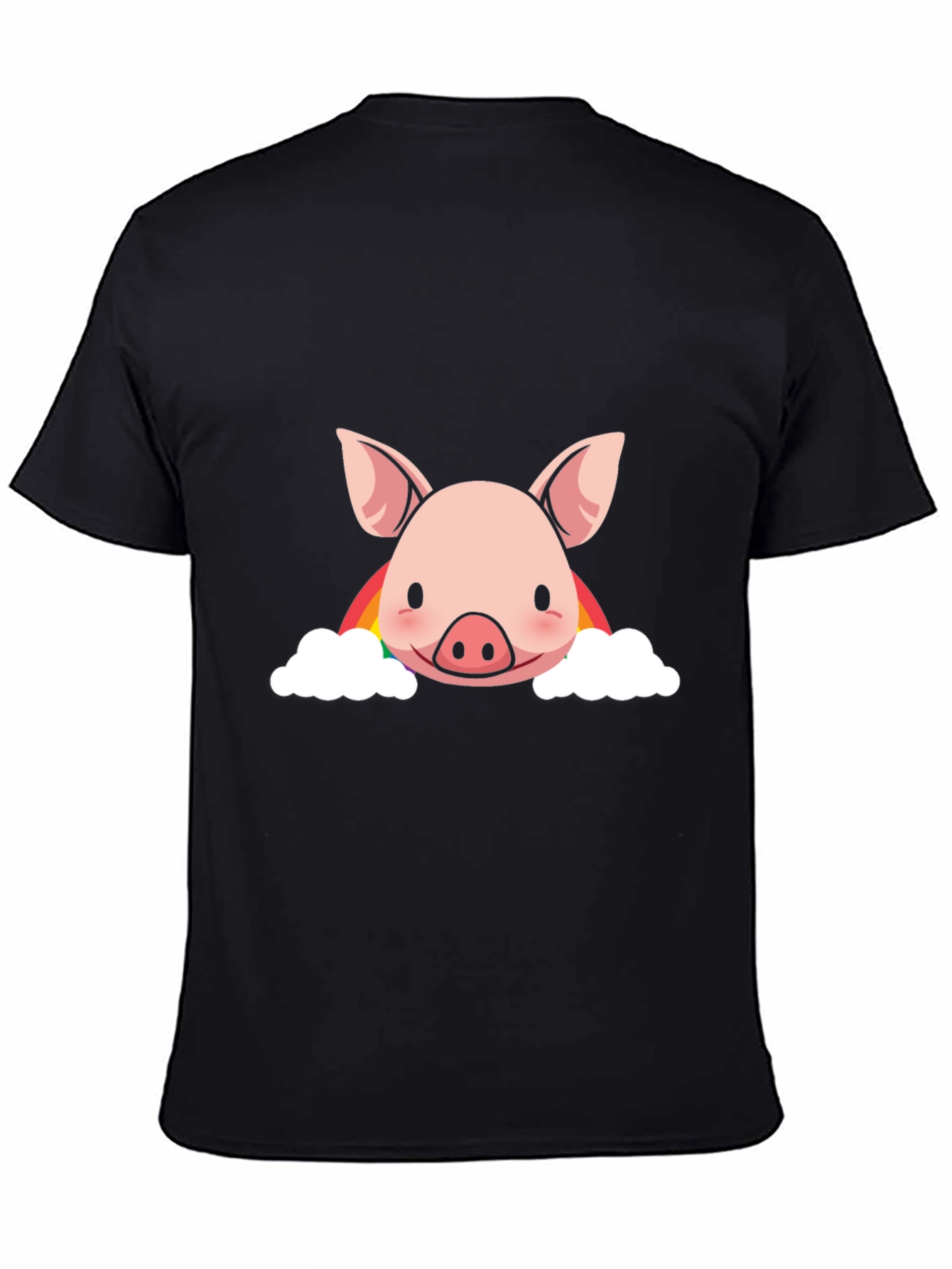 Camiseta Negra con Diseño de Cerdo Arcoíris