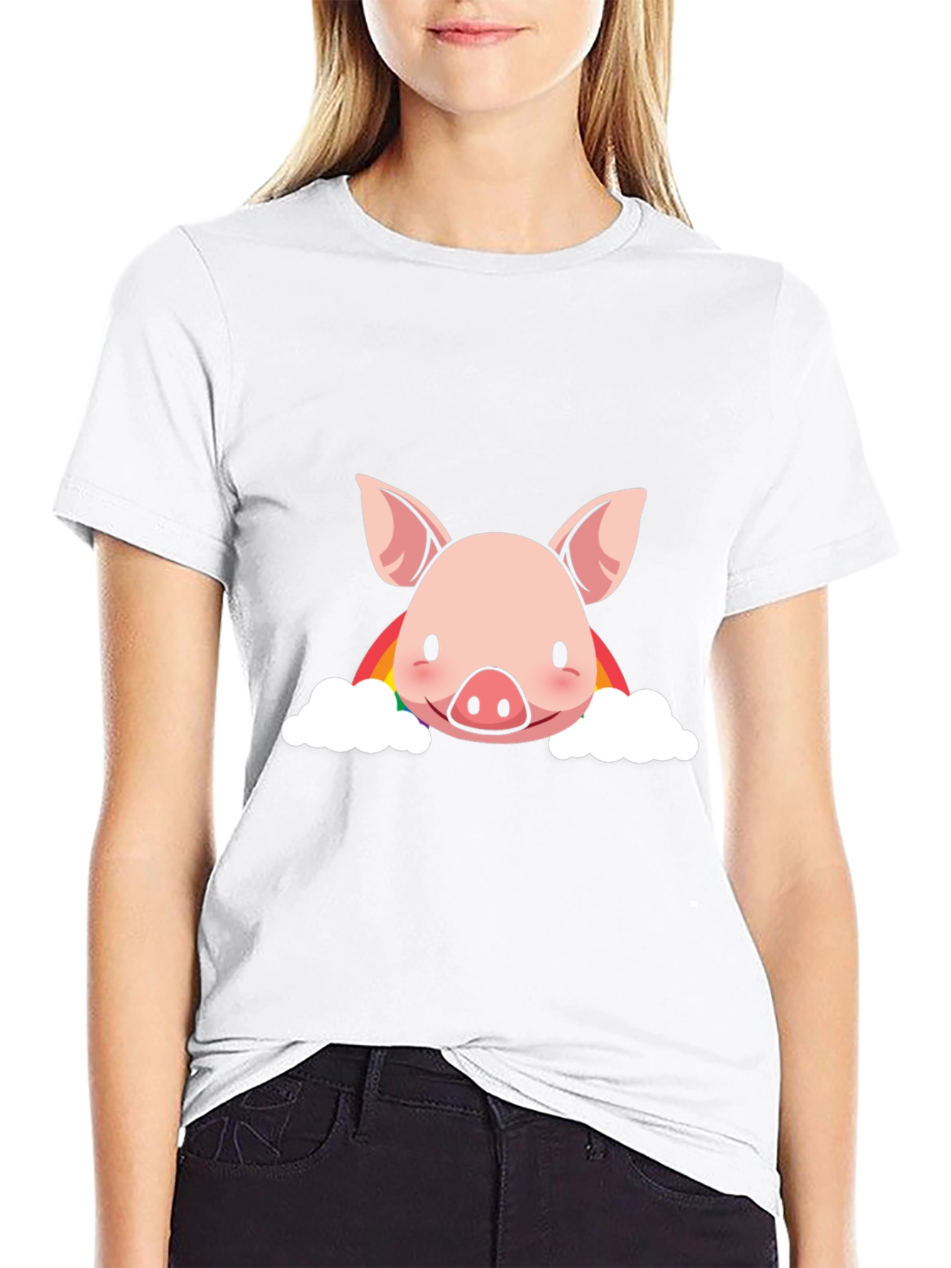 Camiseta Negra con Diseño de Cerdo Arcoíris