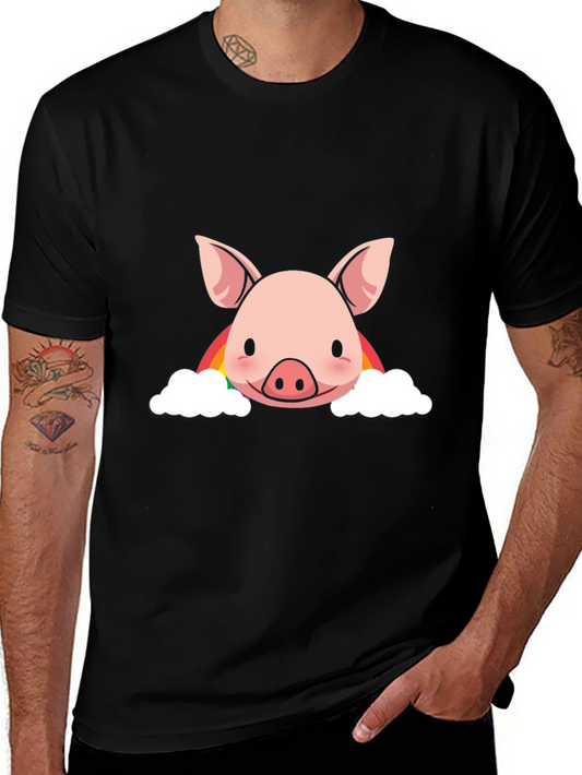 Camiseta Negra con Diseño de Cerdo Arcoíris