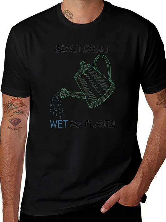 Camiseta Negra Humorístico Riego Mis Plantas