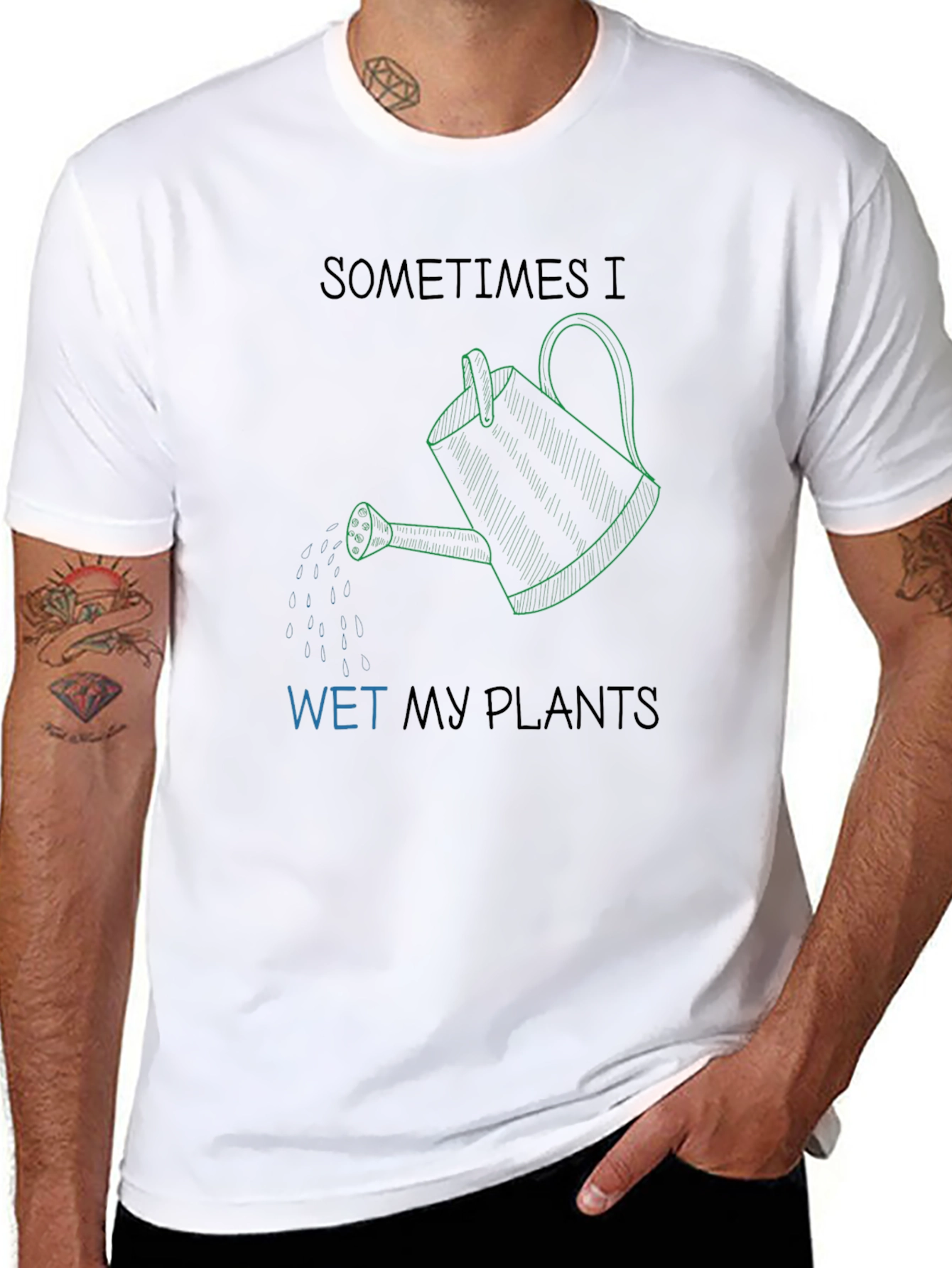 Camiseta Negra Humorístico Riego Mis Plantas