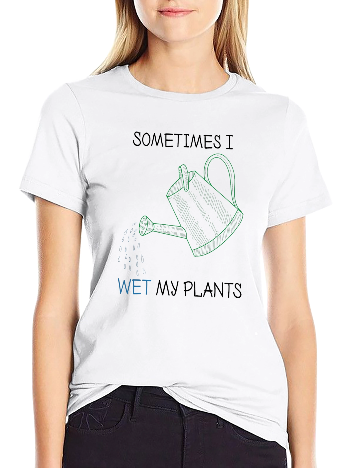 Camiseta Negra Humorístico Riego Mis Plantas