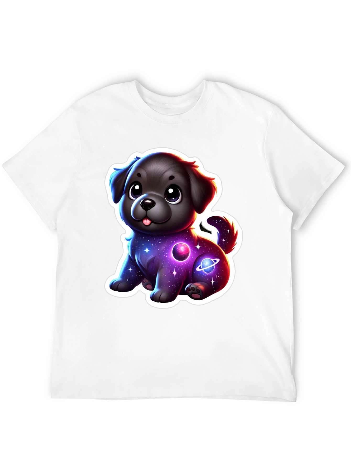 Camiseta Negra con Estampado de Perrito Espacial