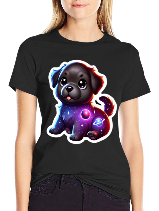 Camiseta Negra con Estampado de Perrito Espacial