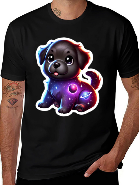 Camiseta Negra con Estampado de Perrito Espacial