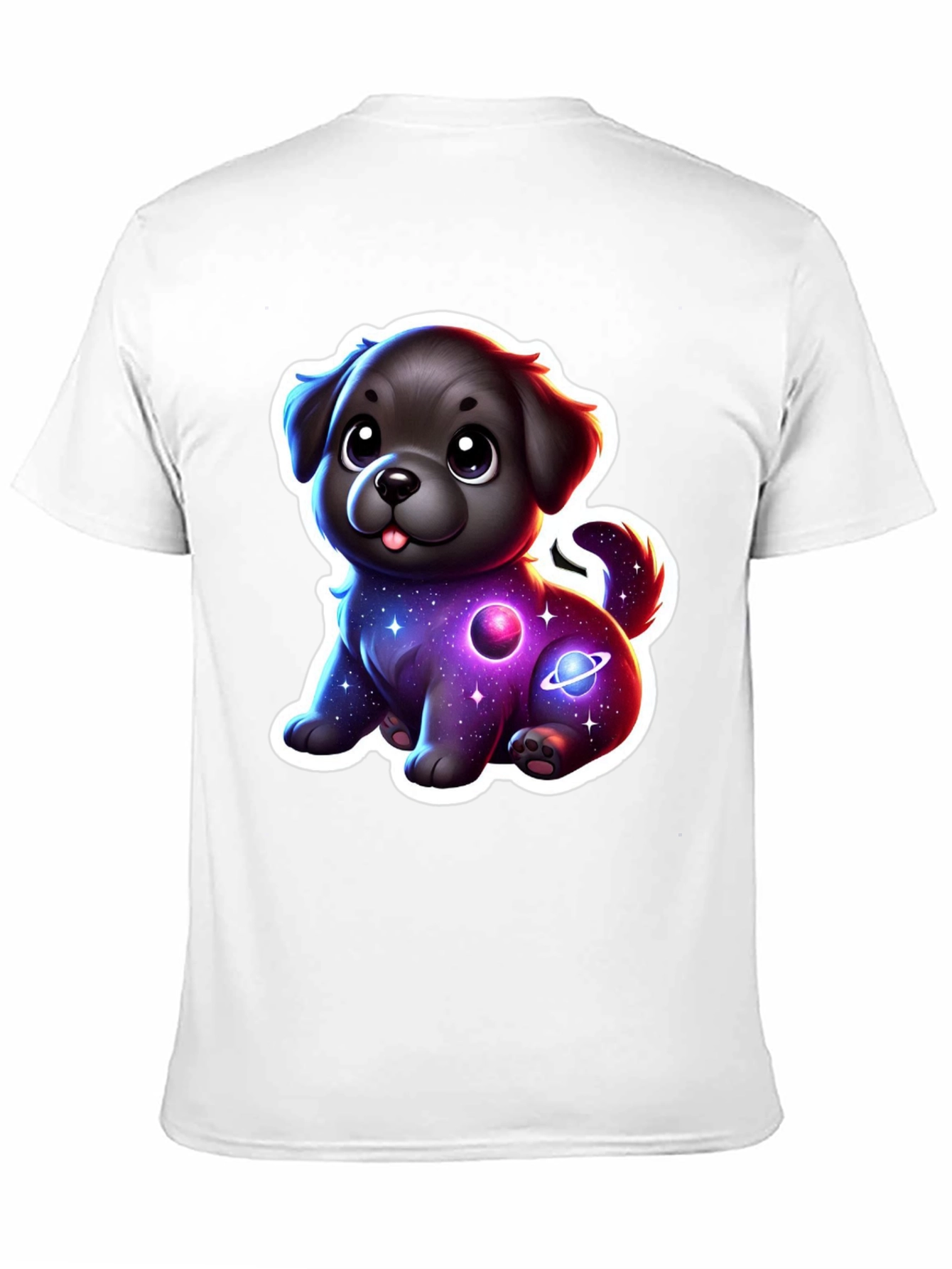 Camiseta Negra con Estampado de Perrito Espacial