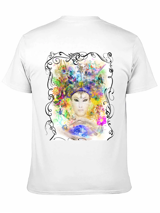 Camiseta Negra con Diseño Artístico de Naturaleza y Fantasía