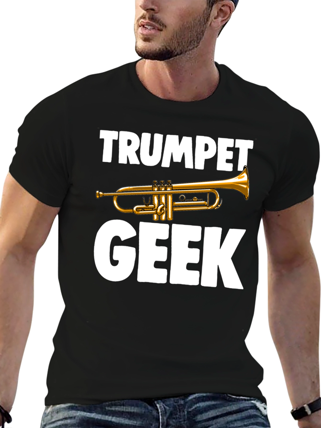 Camiseta Negra Trumpet Geek para Amantes de la Música