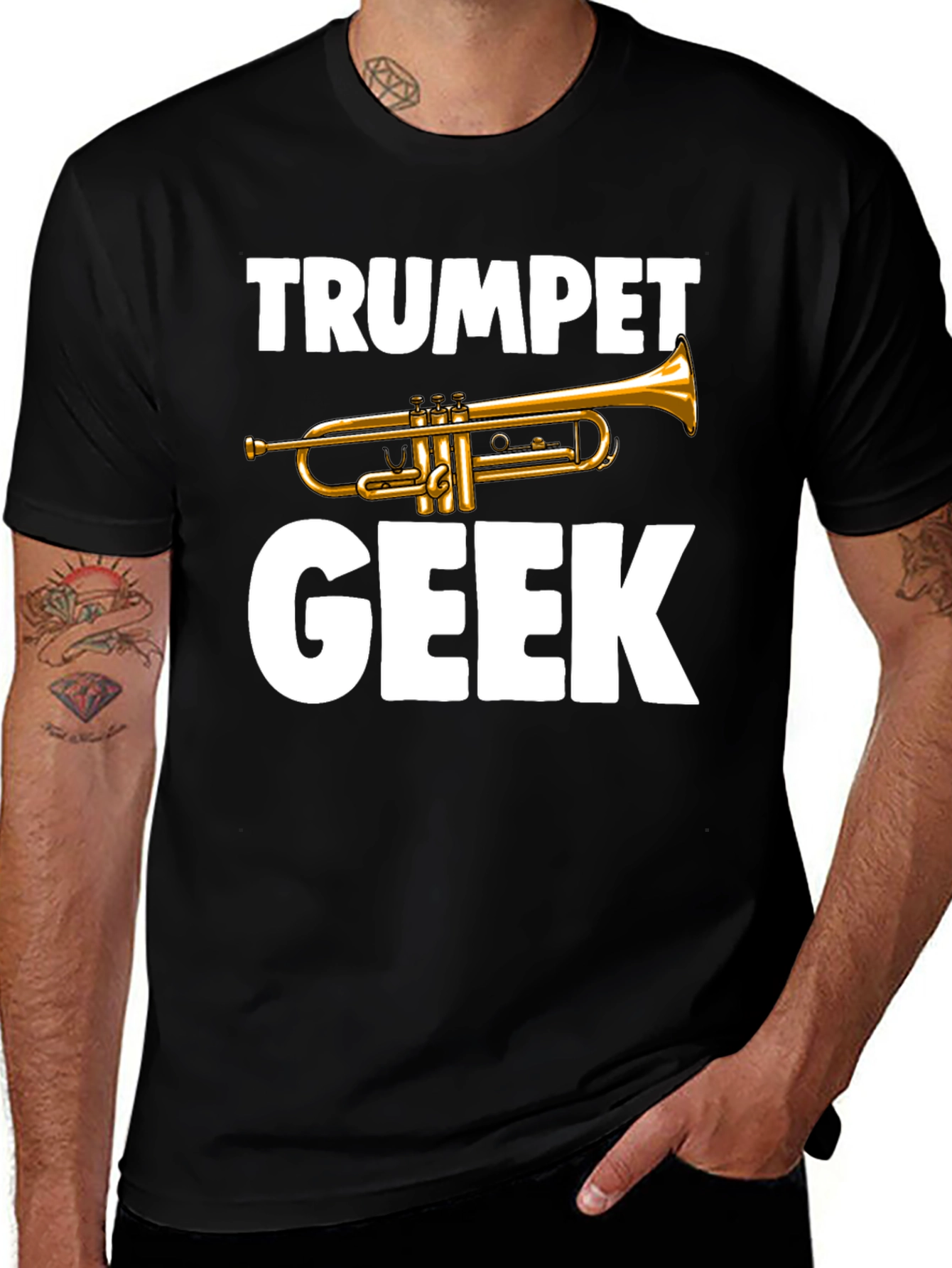 Camiseta Negra Trumpet Geek para Amantes de la Música