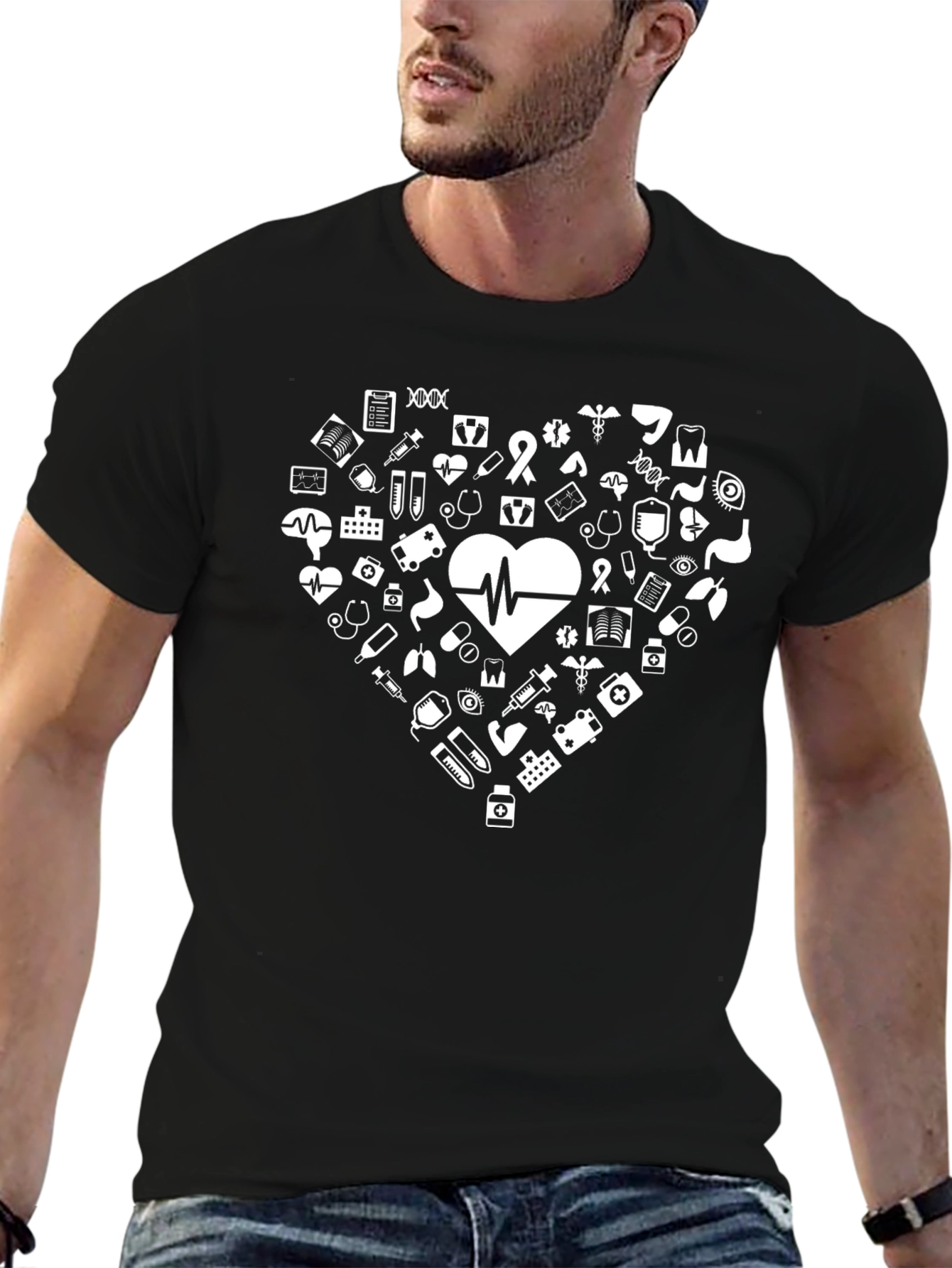Camiseta Negra con Corazón Médico