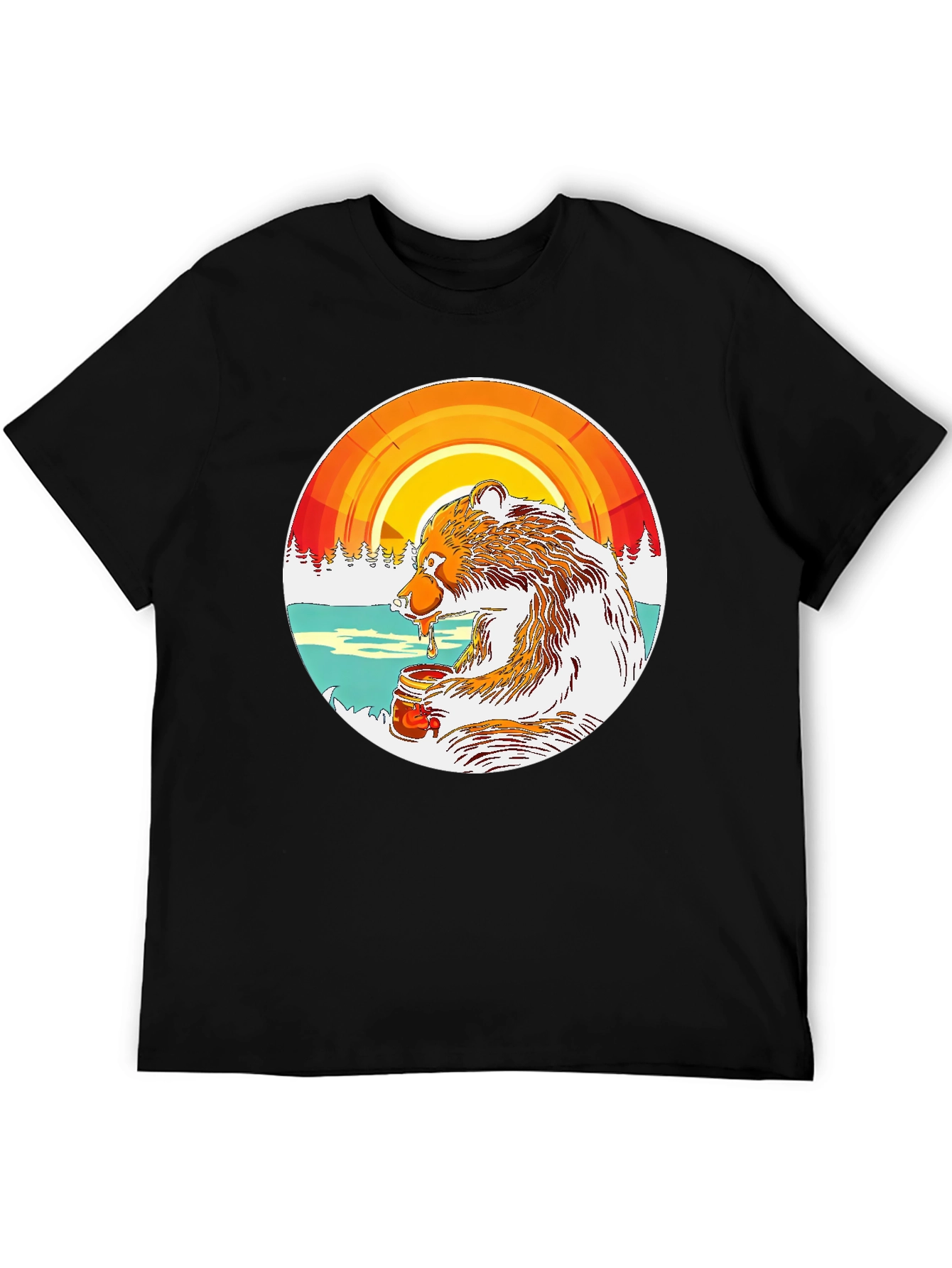 Camiseta Oso Comiendo Miel con Diseño Circular