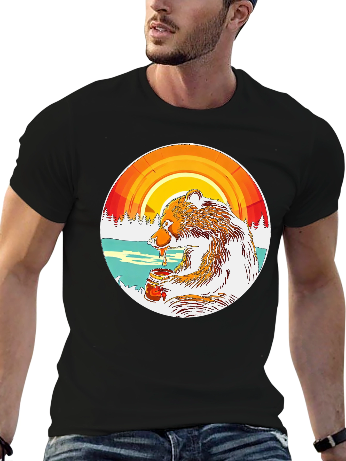 Camiseta Oso Comiendo Miel con Diseño Circular