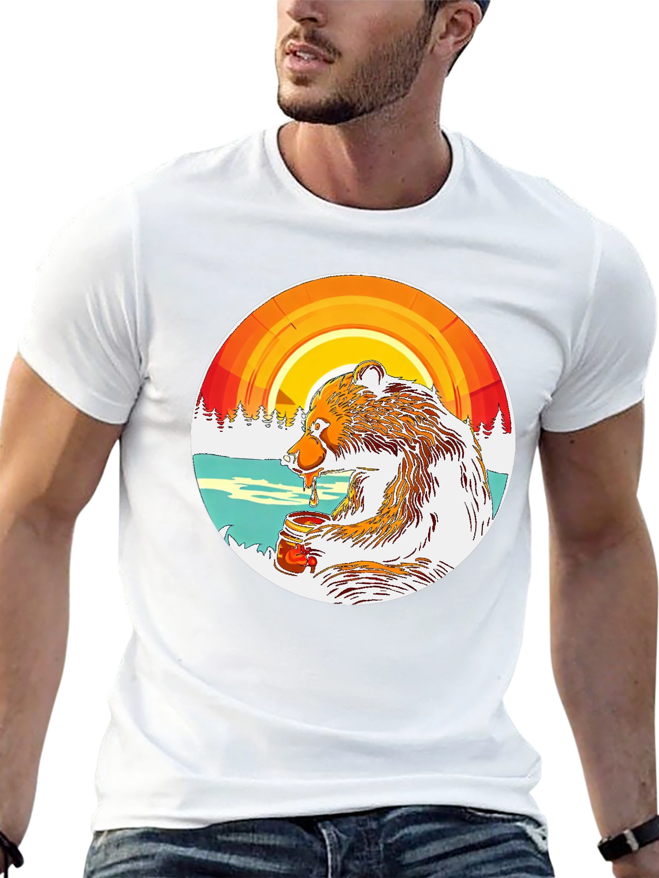 Camiseta Oso Comiendo Miel con Diseño Circular