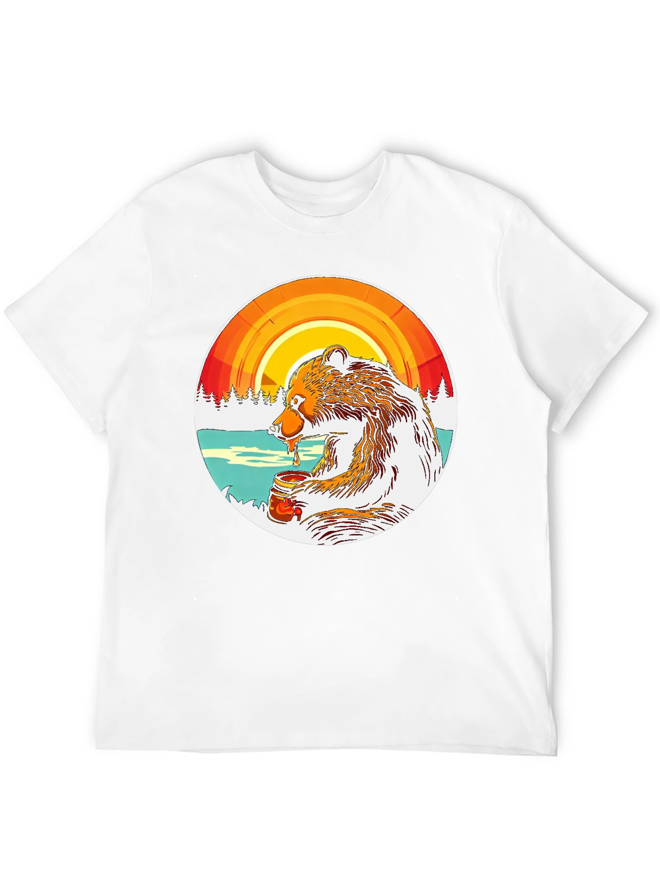 Camiseta Oso Comiendo Miel con Diseño Circular