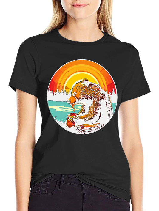 Camiseta Oso Comiendo Miel con Diseño Circular