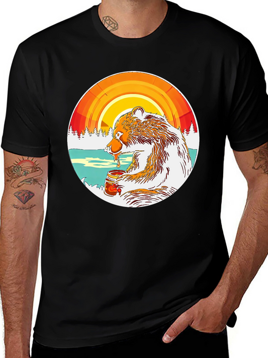 Camiseta Oso Comiendo Miel con Diseño Circular
