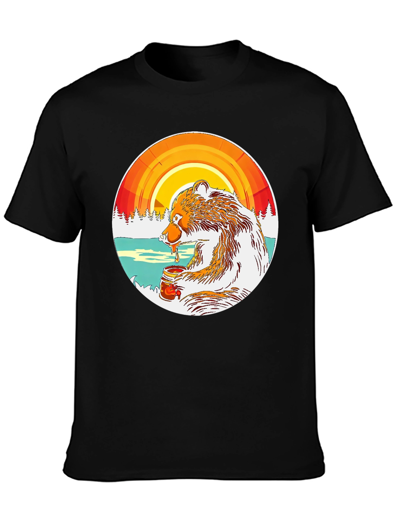 Camiseta Oso Comiendo Miel con Diseño Circular