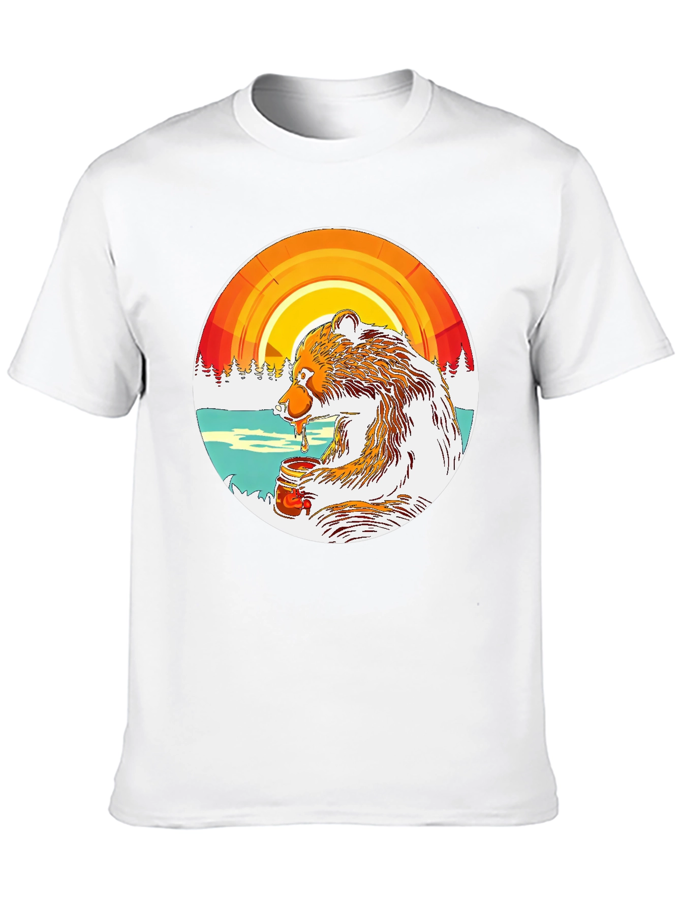 Camiseta Oso Comiendo Miel con Diseño Circular