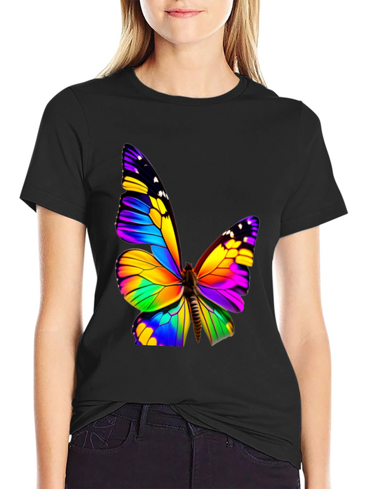 Camiseta Negra con Mariposa Multicolor