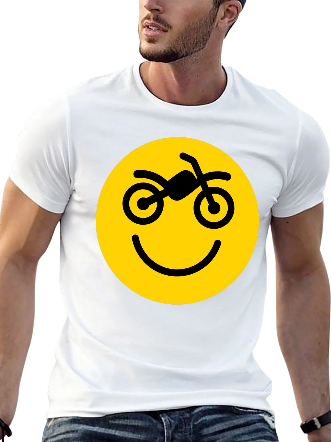Camiseta Negra con Diseño Smiley Motero