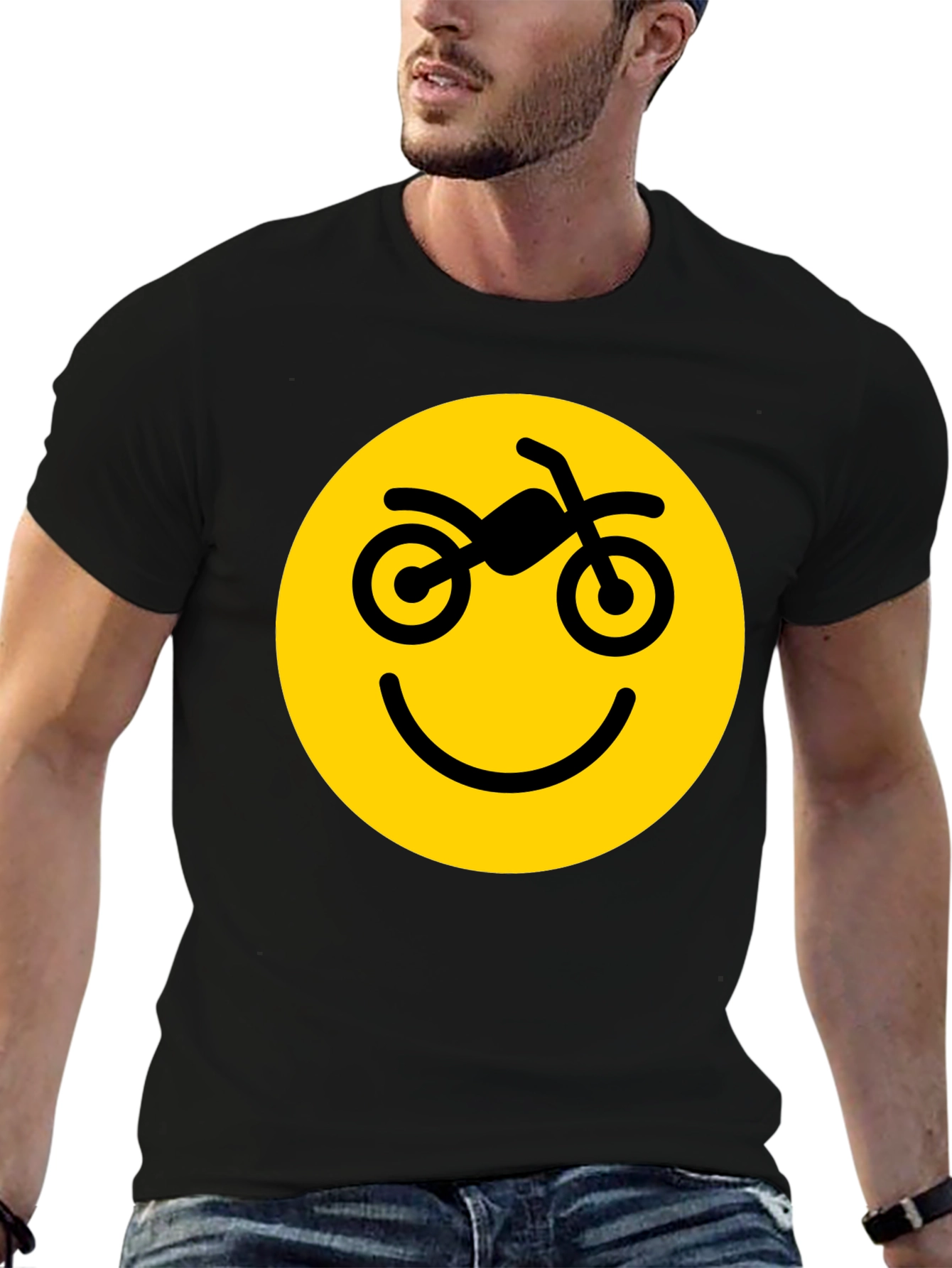 Camiseta Negra con Diseño Smiley Motero