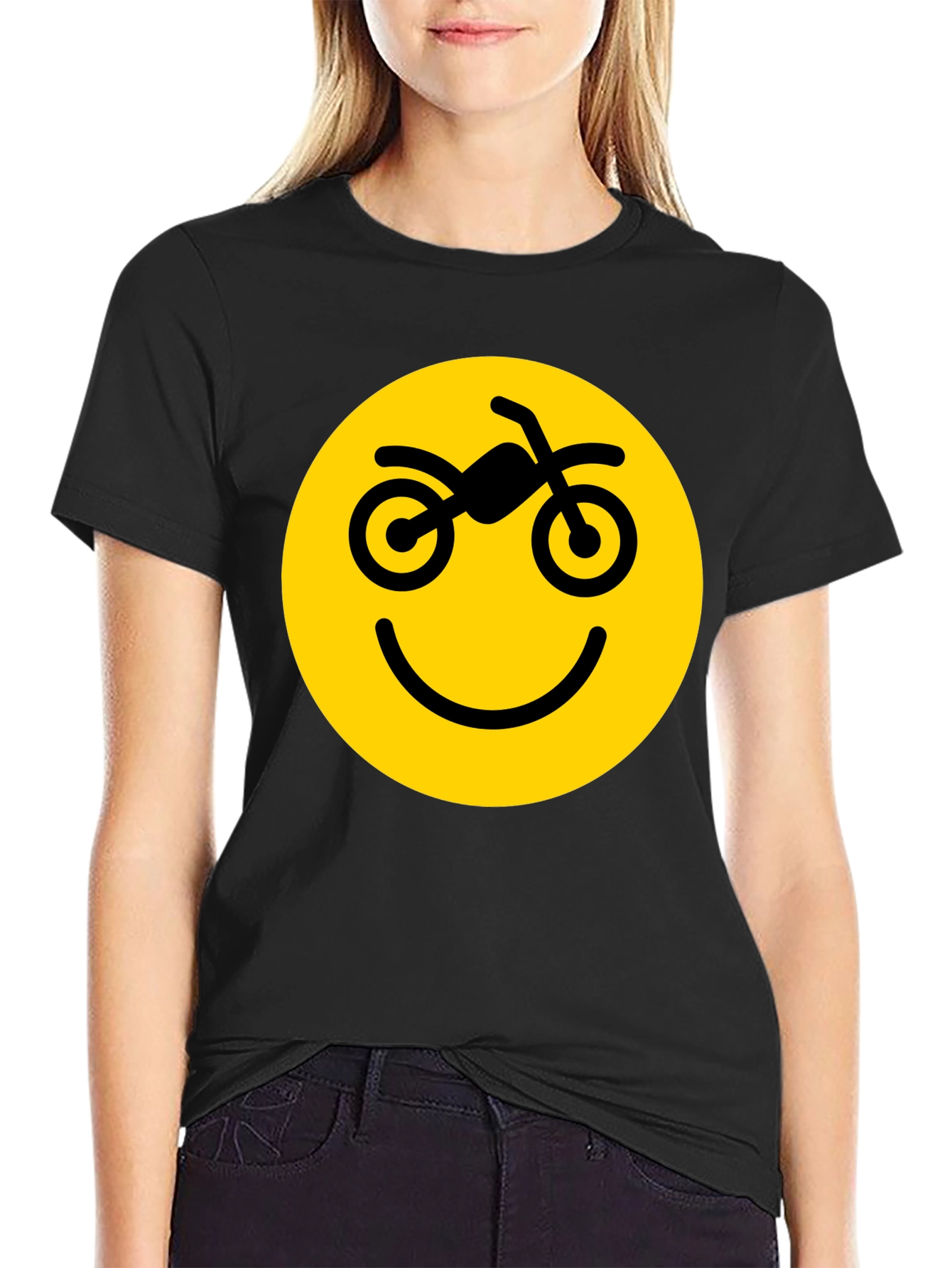 Camiseta Negra con Diseño Smiley Motero