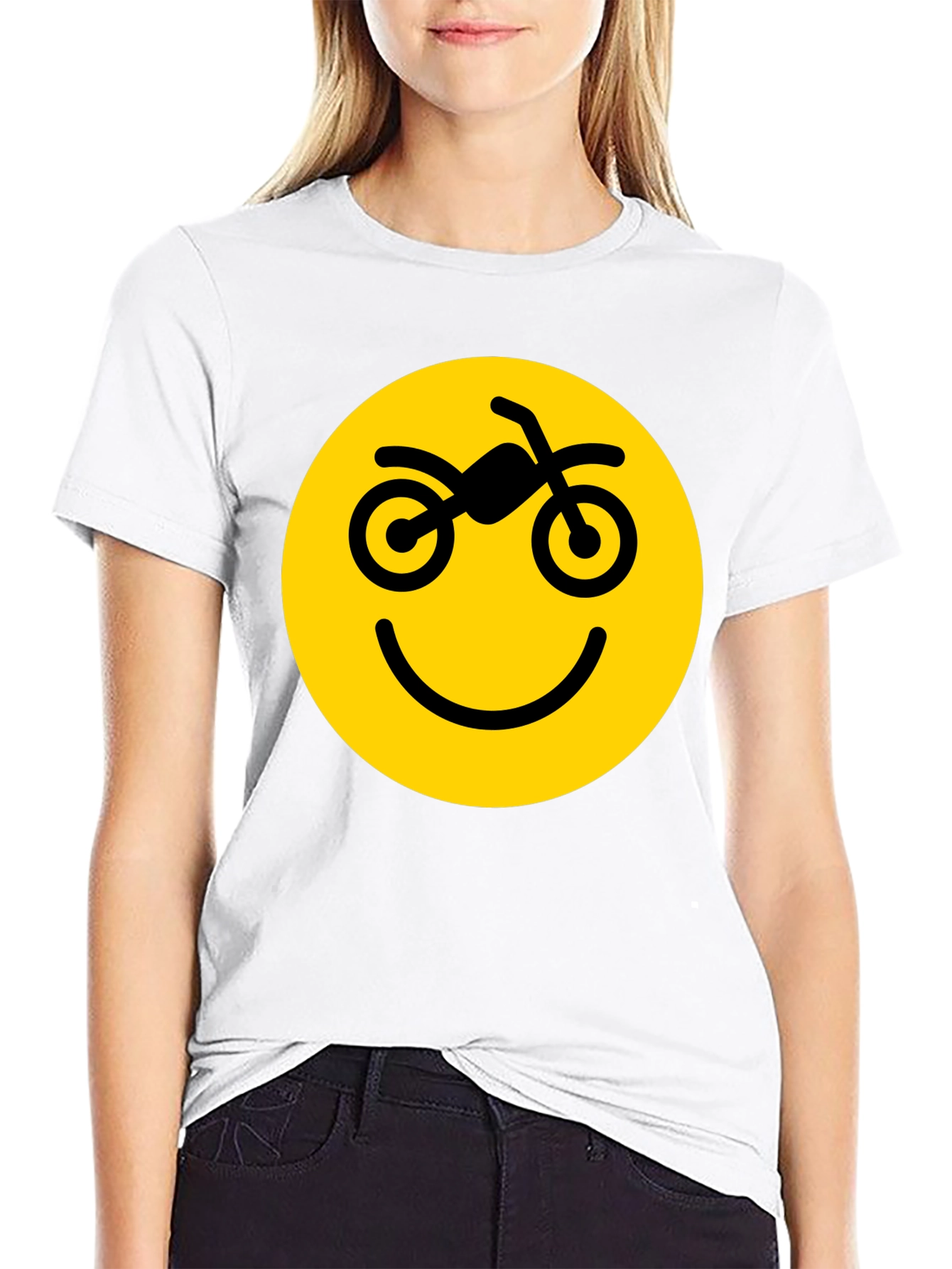 Camiseta Negra con Diseño Smiley Motero