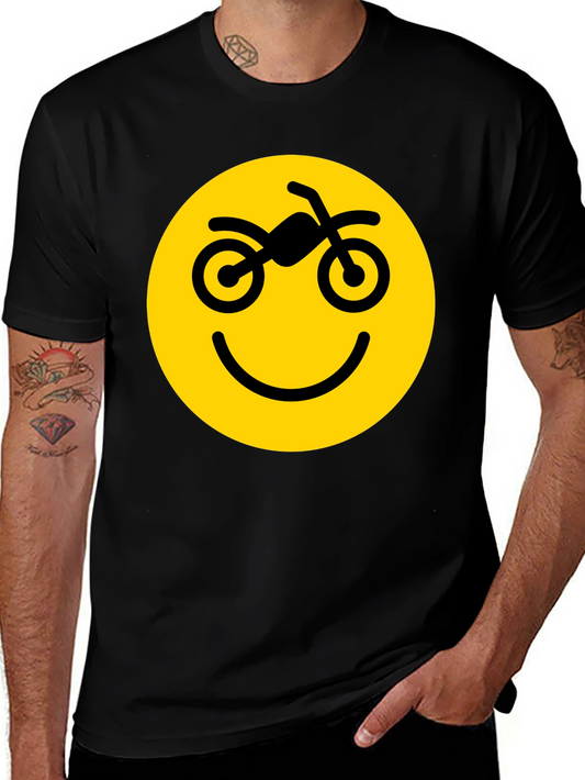 Camiseta Negra con Diseño Smiley Motero