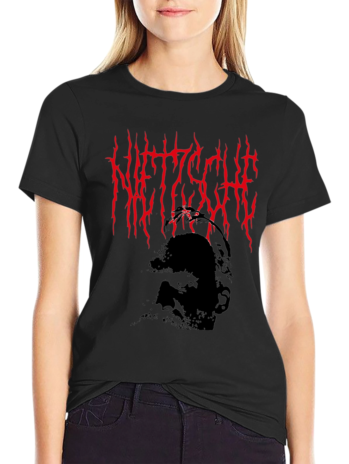 Camiseta Negra Nietzsche Estilo Death Metal