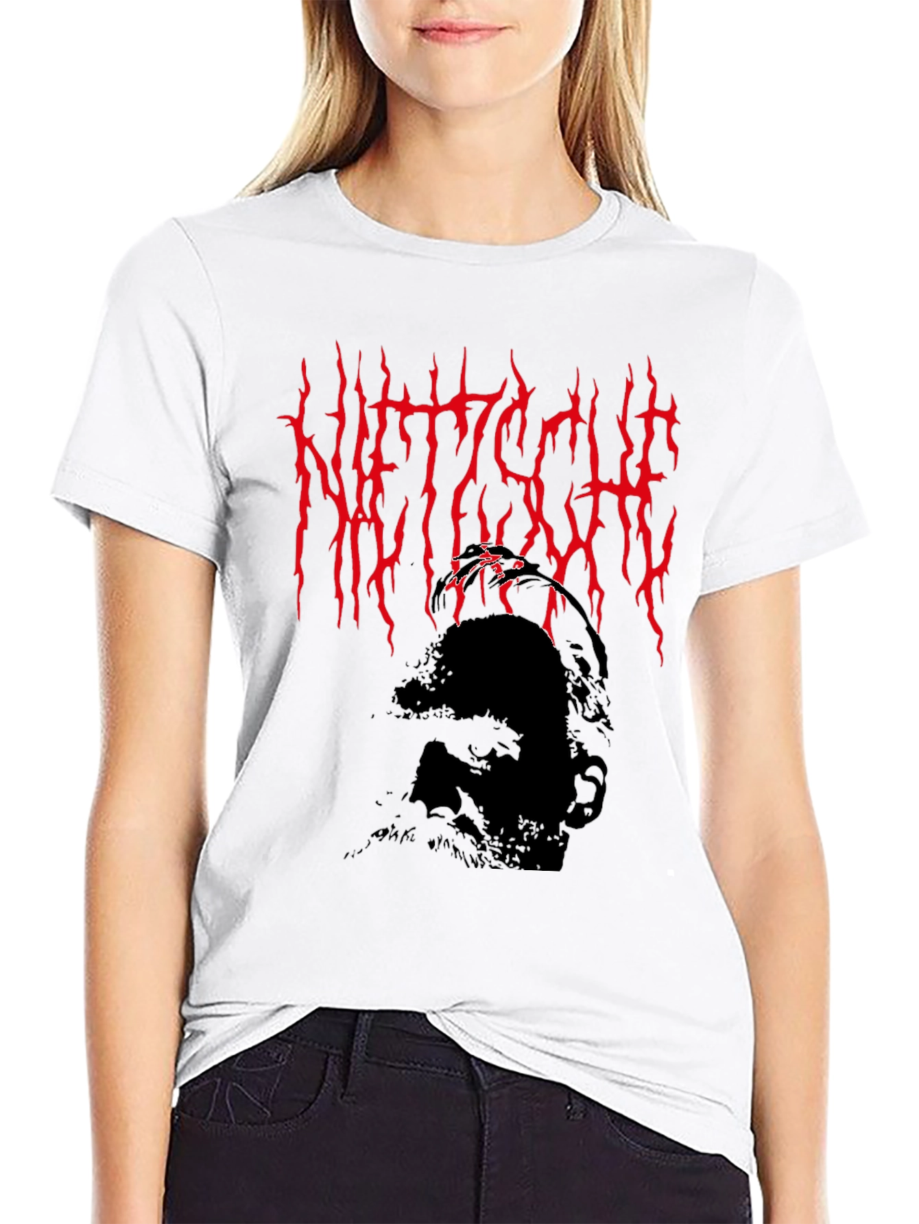 Camiseta Negra Nietzsche Estilo Death Metal