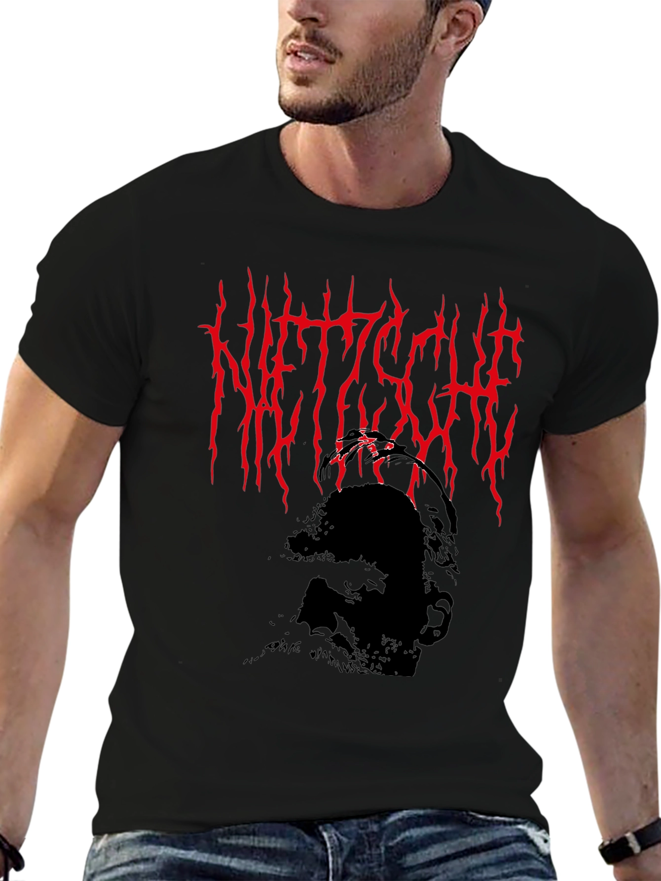 Camiseta Negra Nietzsche Estilo Death Metal