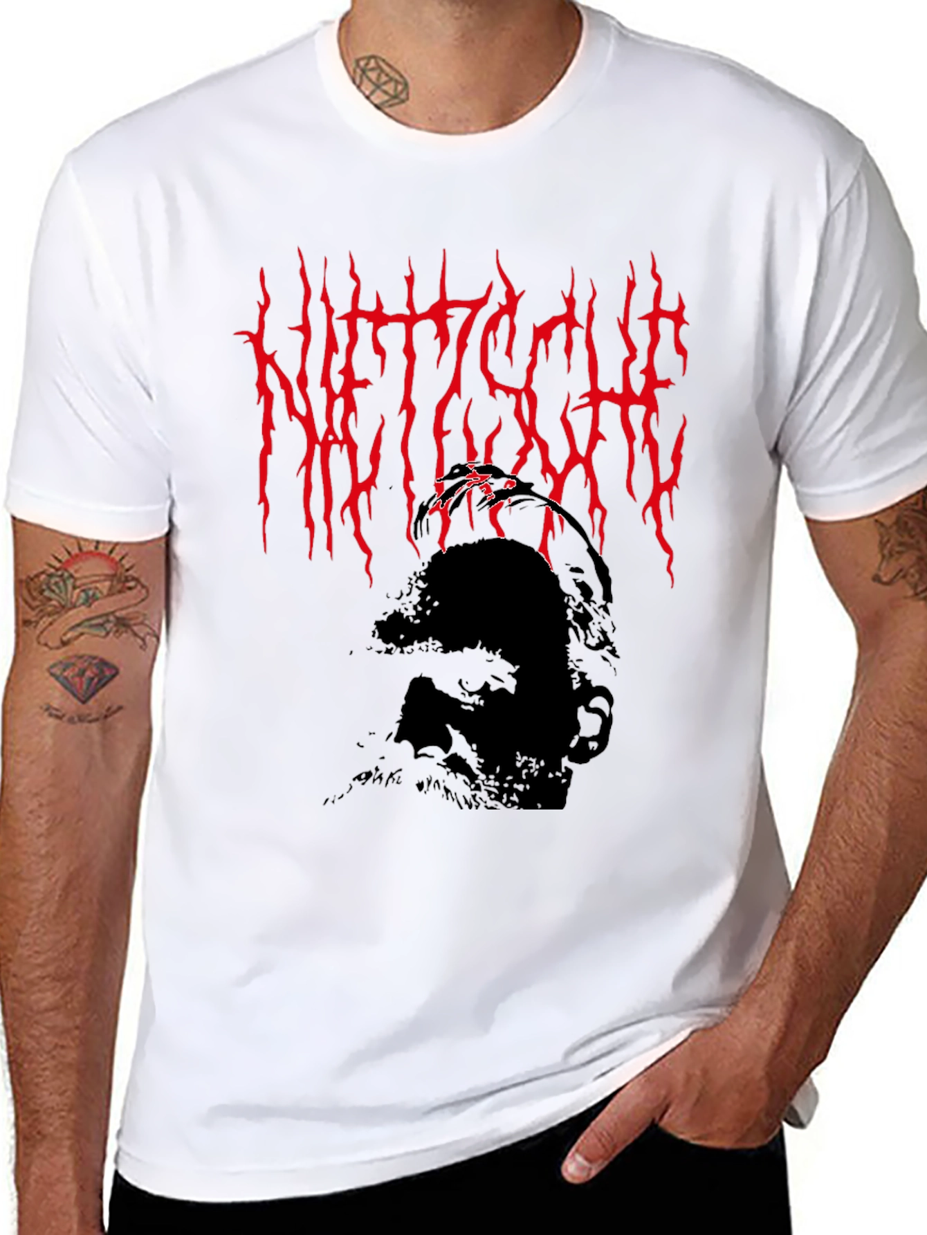 Camiseta Negra Nietzsche Estilo Death Metal