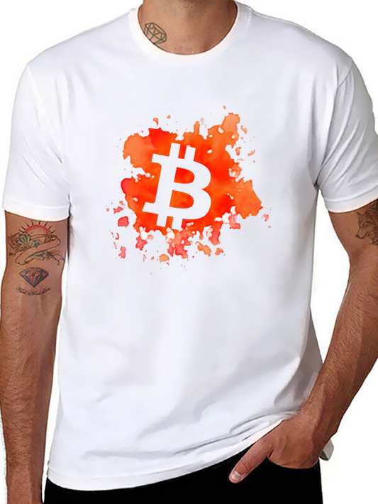 Camiseta Hombre Bitcoin Diseño Abstracto Naranja