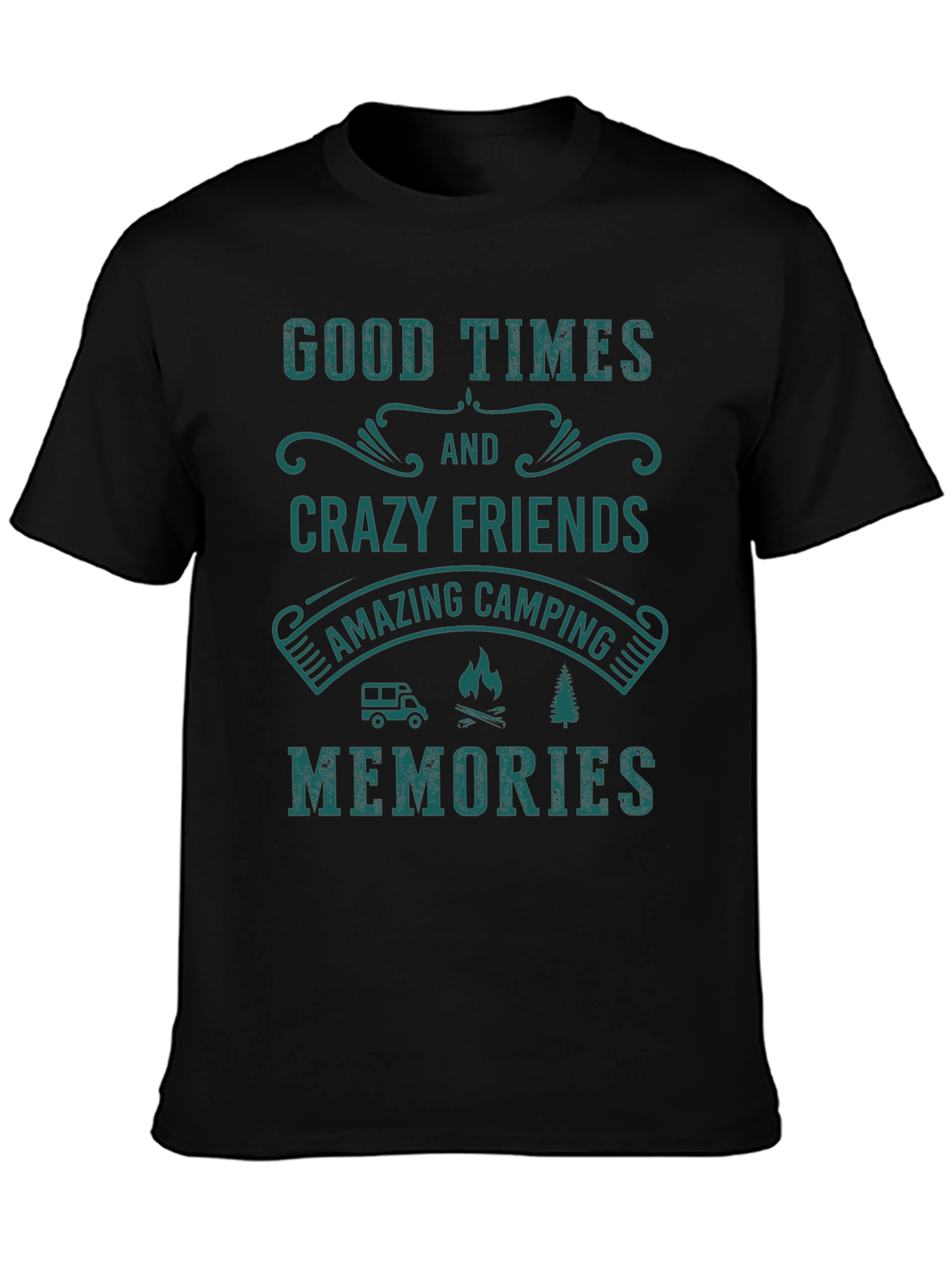 Camiseta Negra: Buenos Momentos & Camping