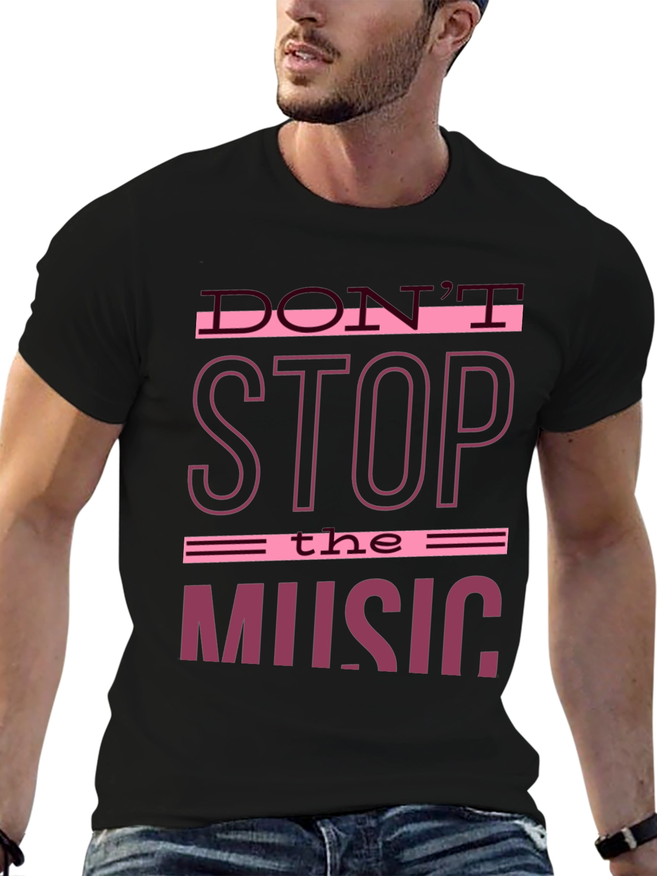 Camiseta Negra con Estampado Musical Dont Stop