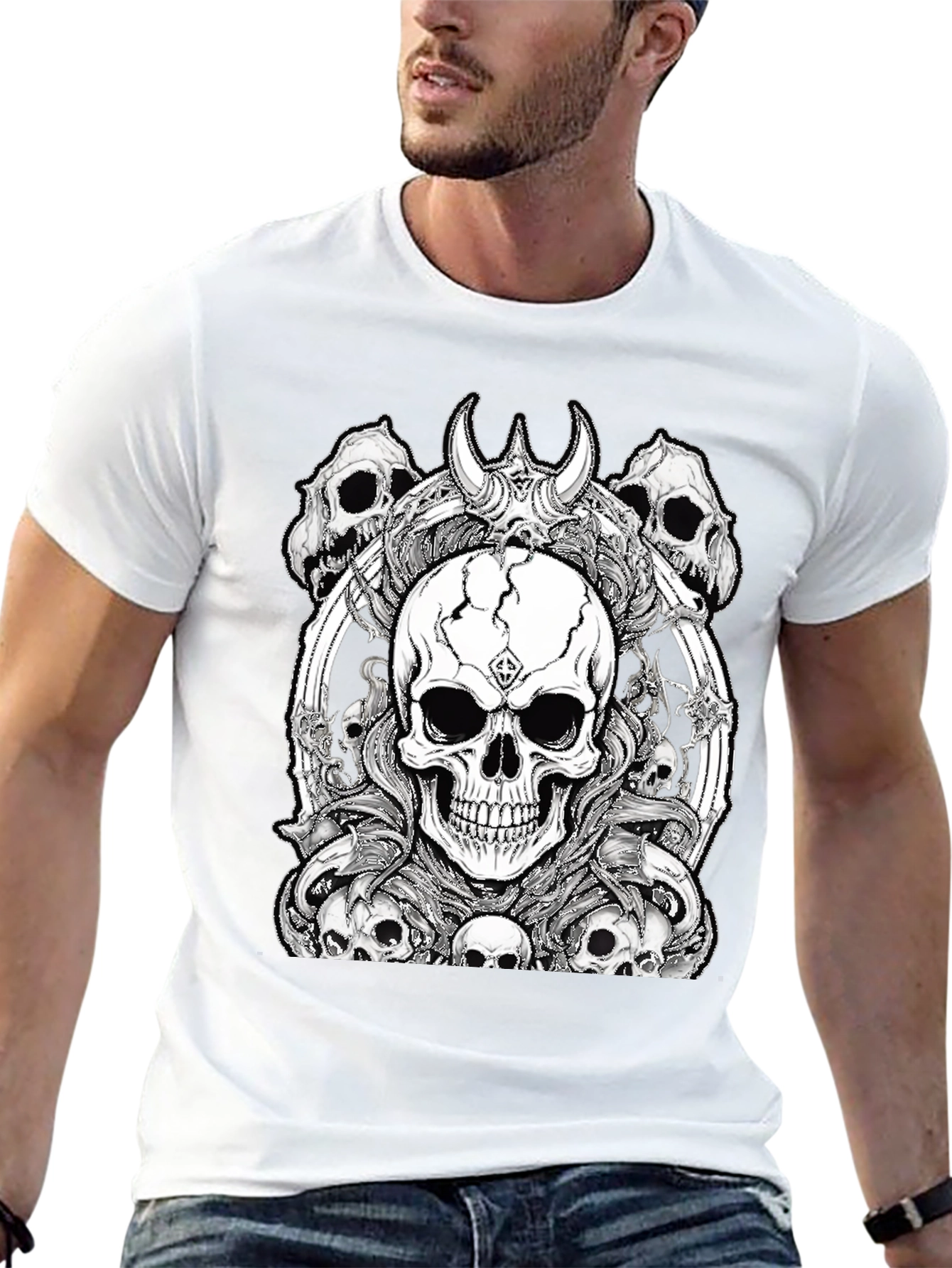 Camiseta Negra Calaveras Diseño Gótico