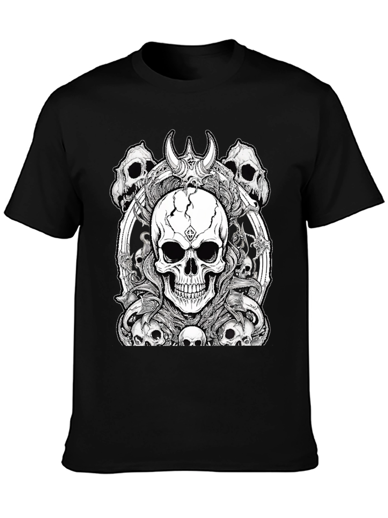 Camiseta Negra Calaveras Diseño Gótico